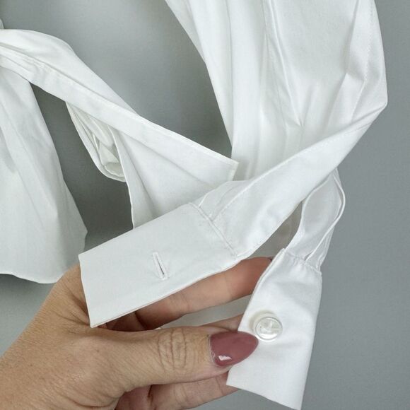LAFAYETTE 148 NEW YORK | NEW White Wrap Blouse Button Back Top Women’s Size M - Picture 6 of 10